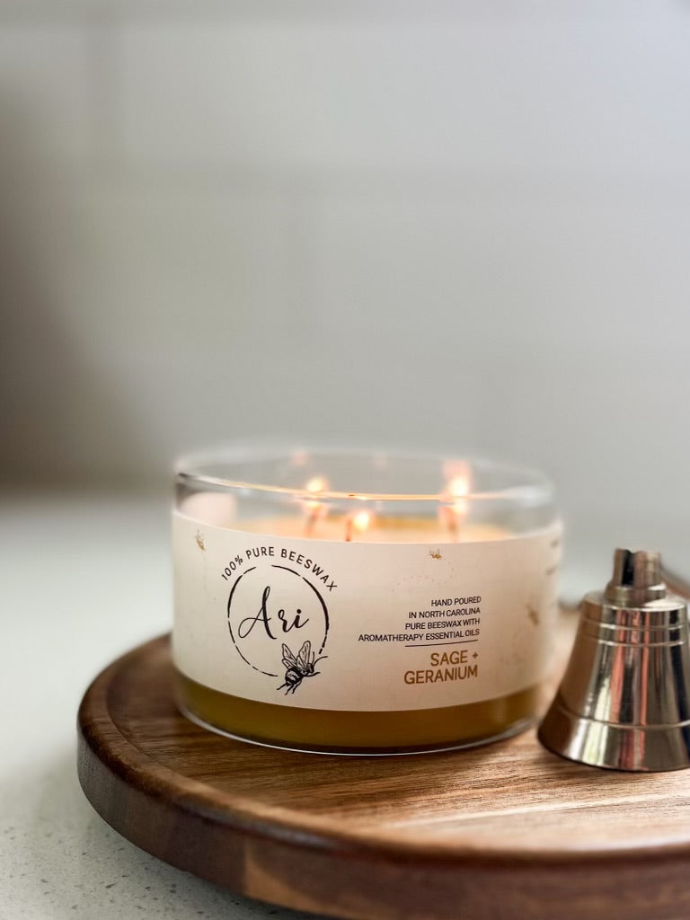 Sage Geranium Beeswax Candle |8 oz