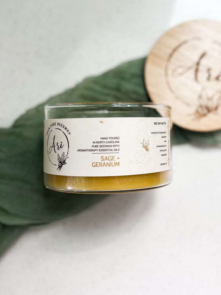 Sage Geranium Beeswax Candle |8 oz