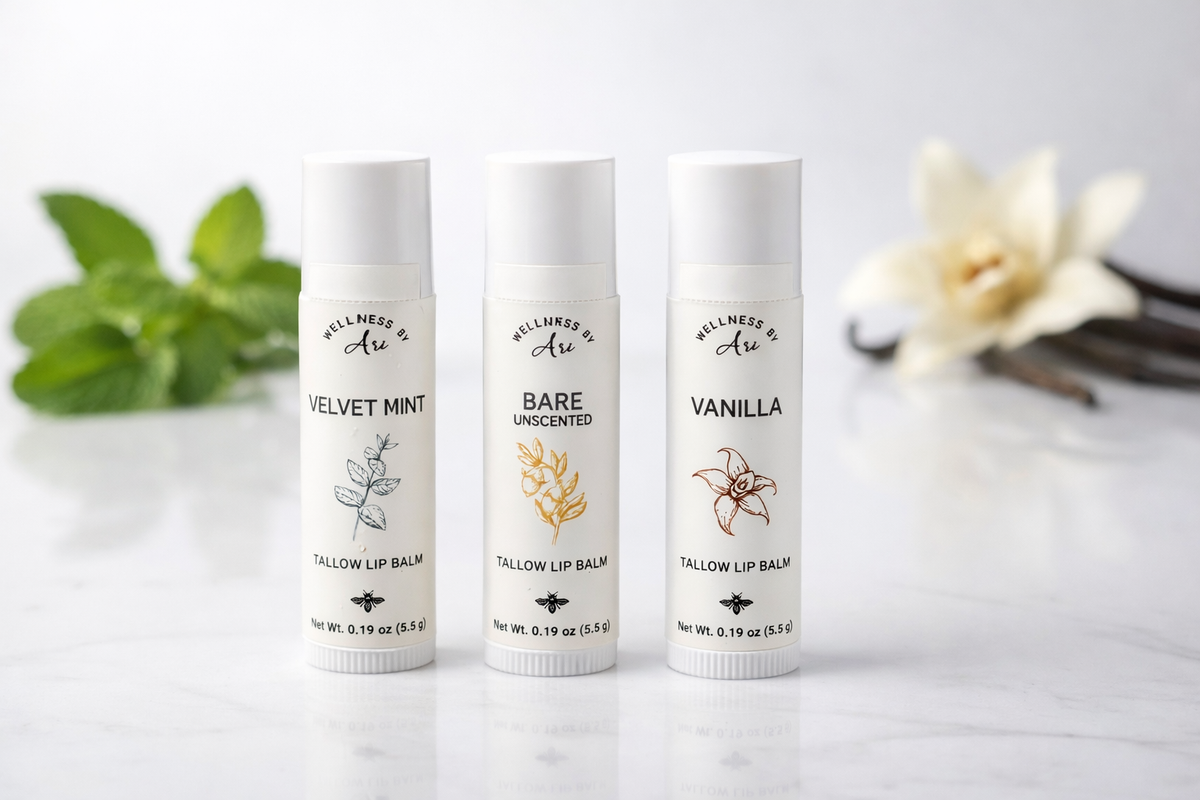 Tallow Lip Balm – Natural Beeswax Lip Balm for Dry Lips | Vanilla, Chocolate Peppermint, Unscented
