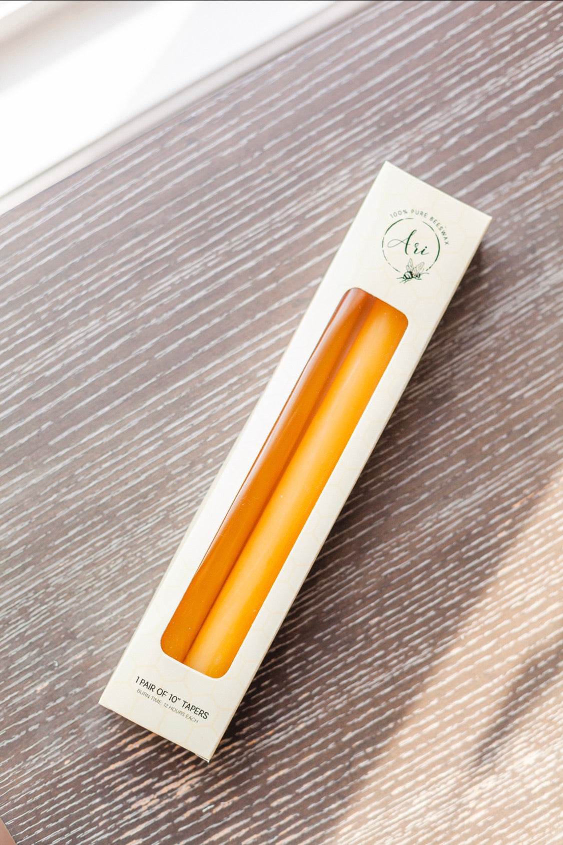 100% Pure Beeswax Taper Candles Set of 2- 10” Tapers