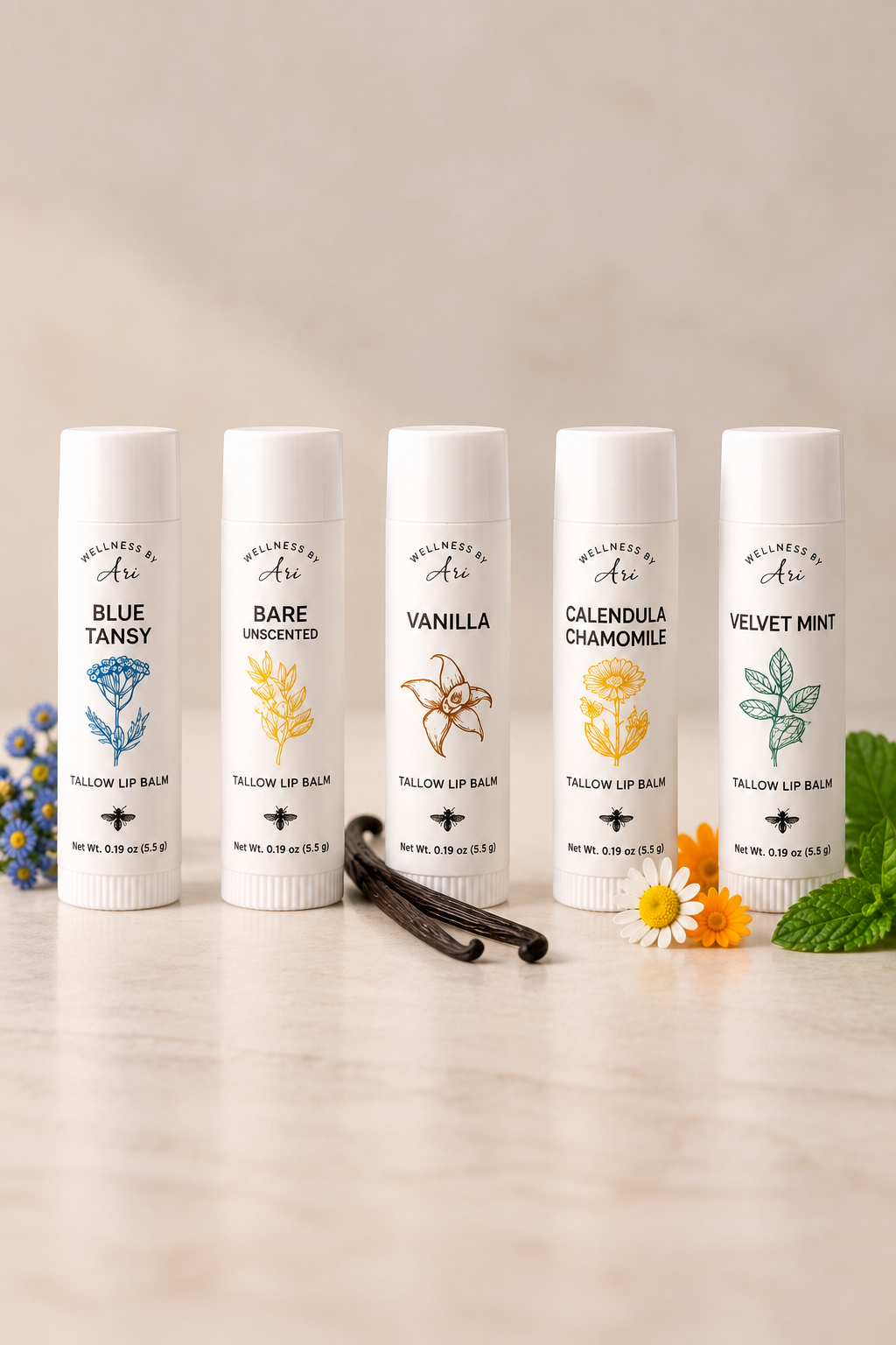 Tallow Lip Balm – Natural Beeswax Lip Balm for Dry Lips | Vanilla, Chocolate Peppermint, Unscented