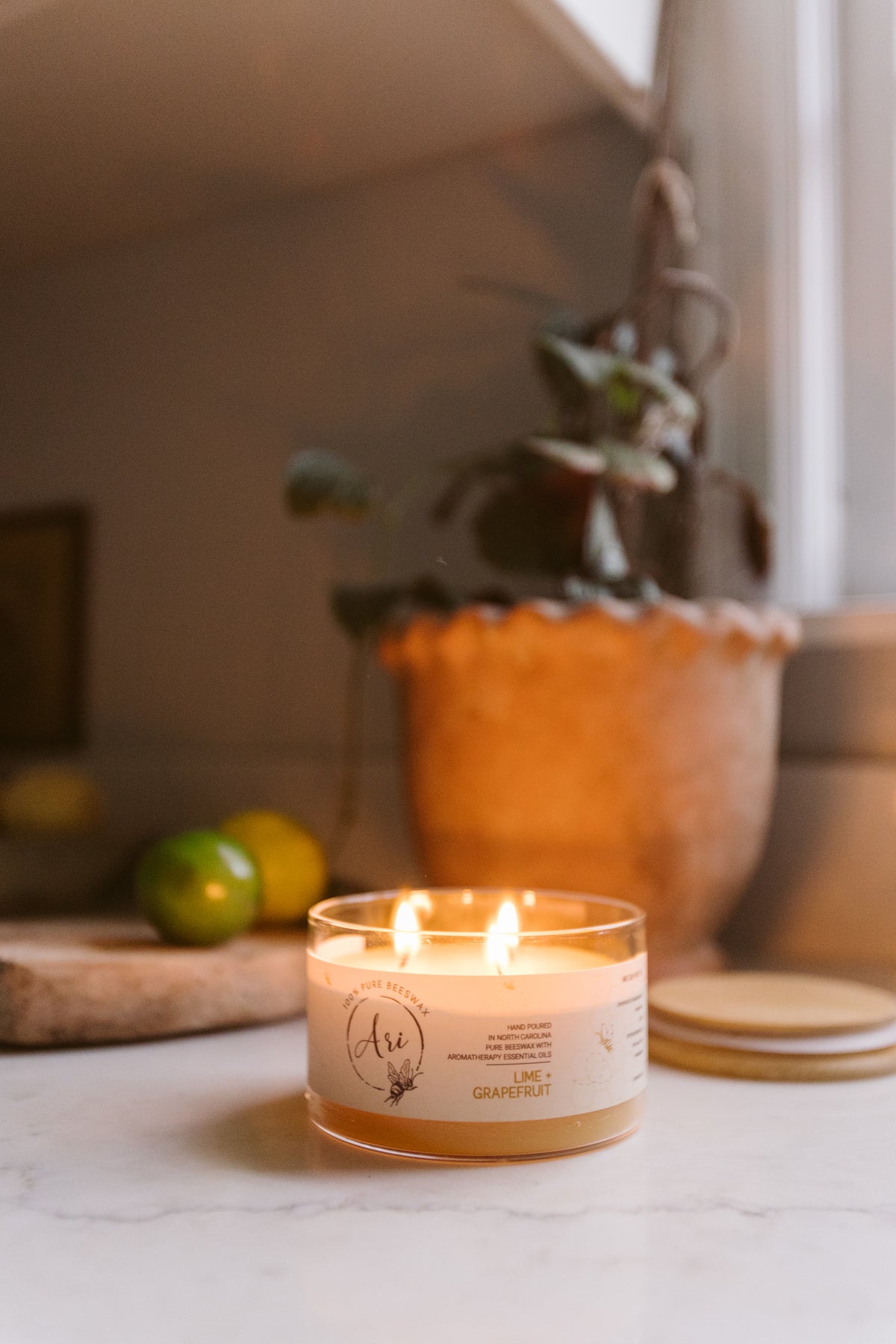 Lime Grapefruit Beeswax Candle |8 oz
