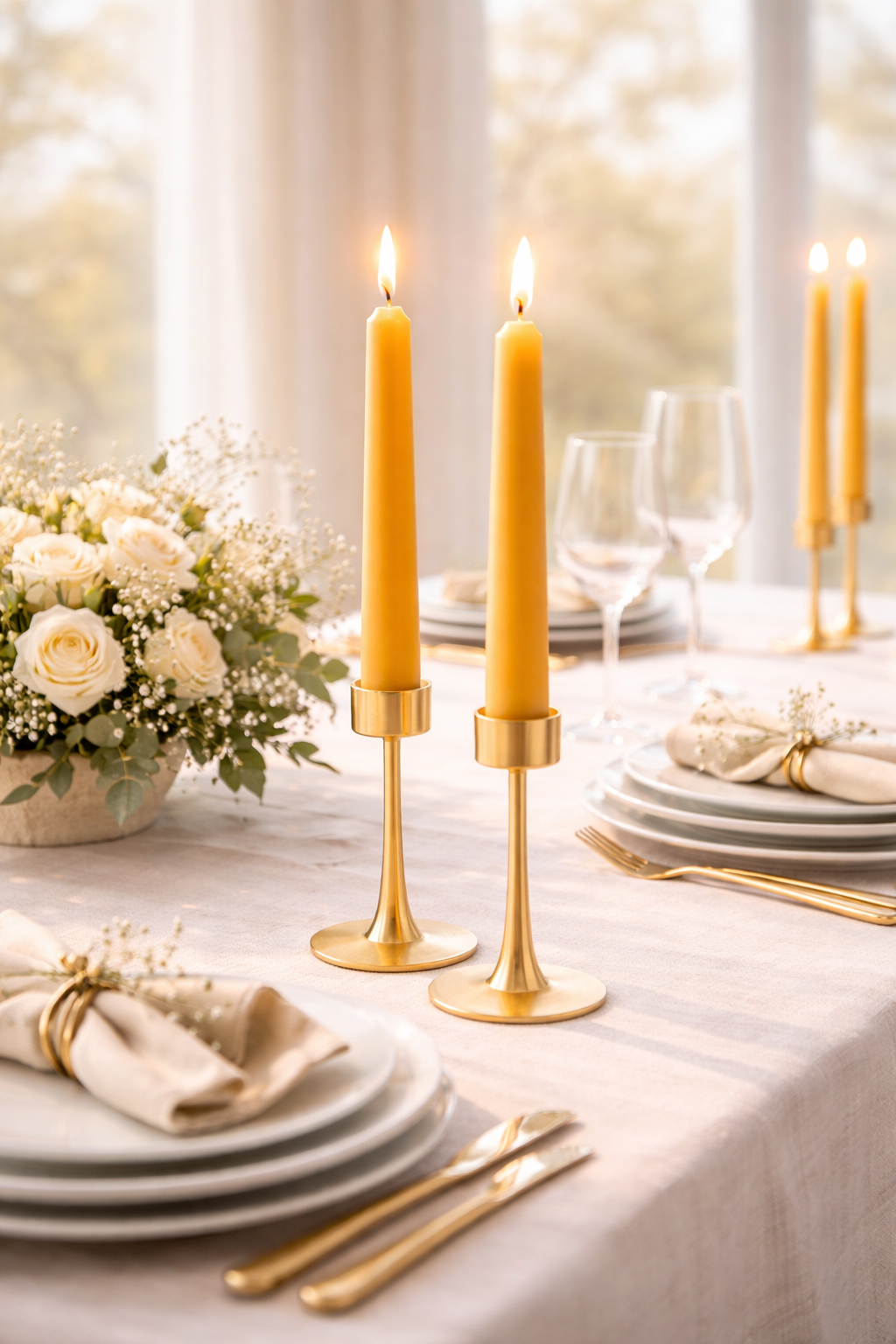 100% Pure Beeswax Taper Candles Set of 2- 10” Tapers