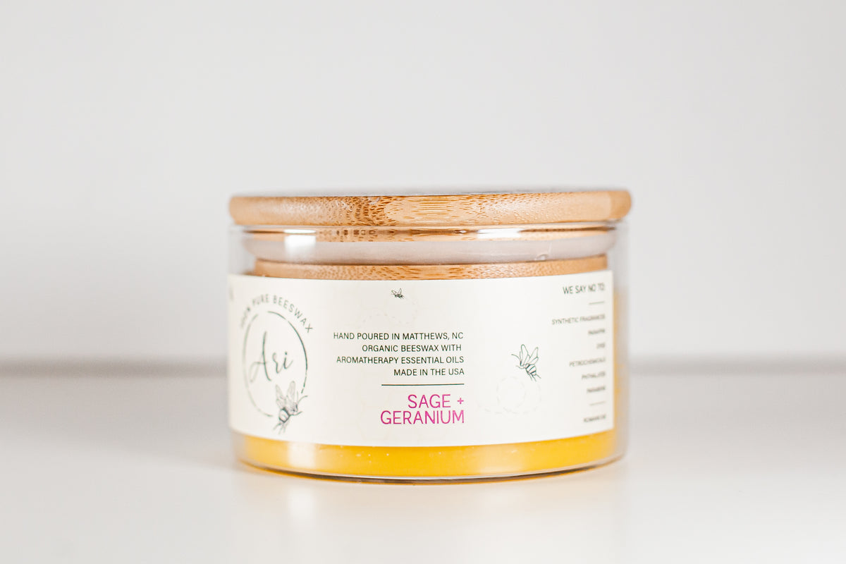 Sage Geranium Beeswax Candle |8 oz