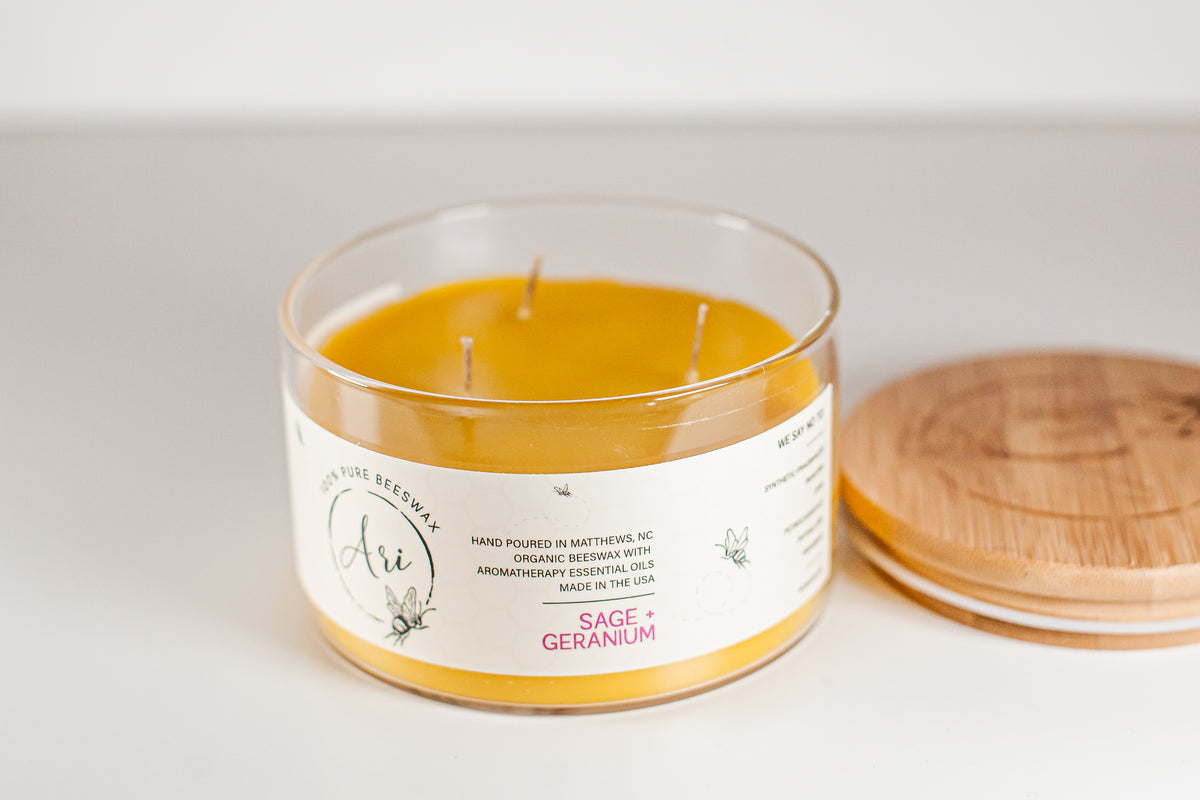 Sage Geranium Beeswax Candle |8 oz