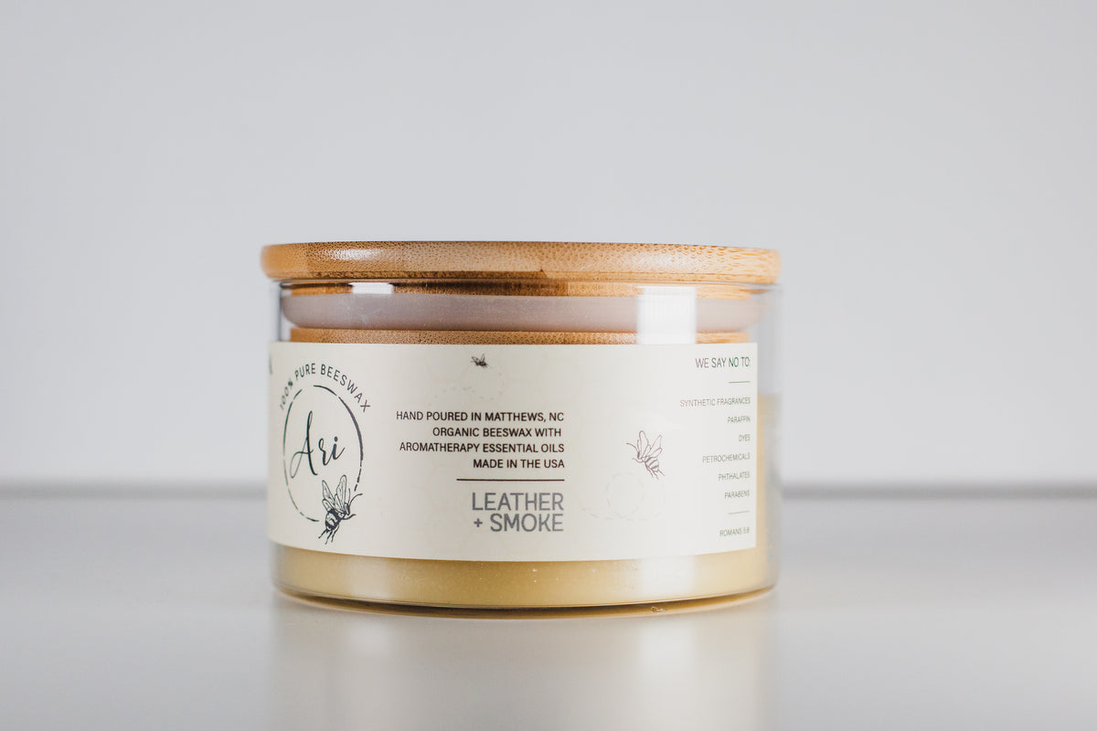 Leather + Smoke Beeswax Candle |8 oz